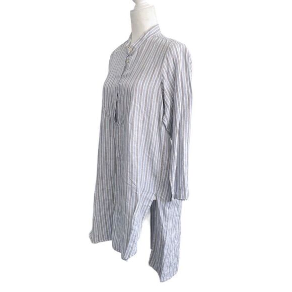 South Street Linen SOST Portland Maine Striped Tunic Popover Blue Gray White - Picture 2 of 10